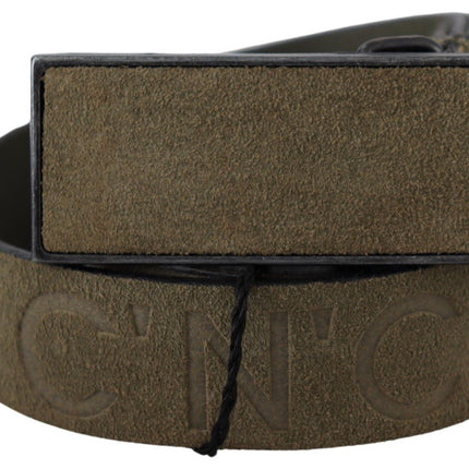 Chic Army Green Velvet Buckle Leather Belt