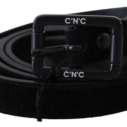 Elegant Black Velvet Buckle Leather Belt