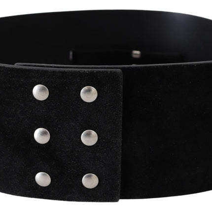 Ceinture large élégante en cuir noir avec boucle en argent