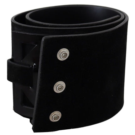 Ceinture large élégante en cuir noir avec boucle en argent