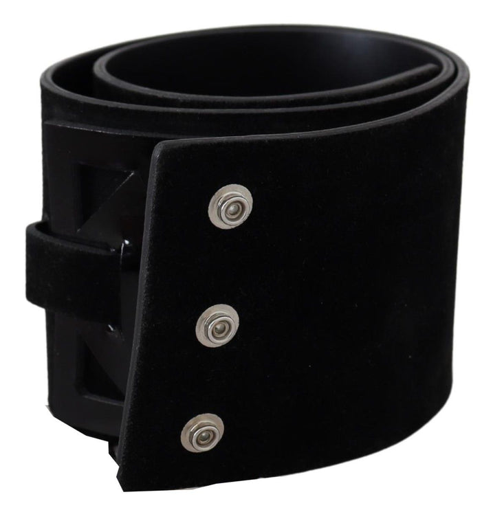 Ceinture large élégante en cuir noir avec boucle en argent