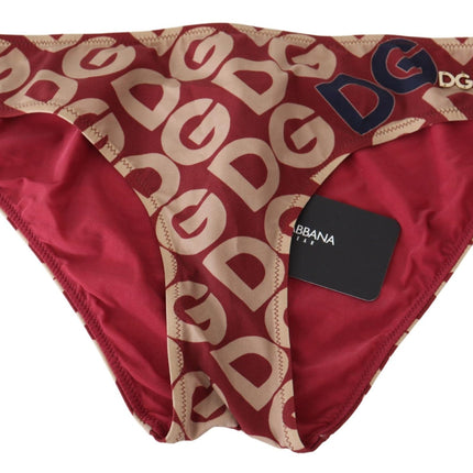 Chic Maroon Beige Logo impreso Bikini Bottom