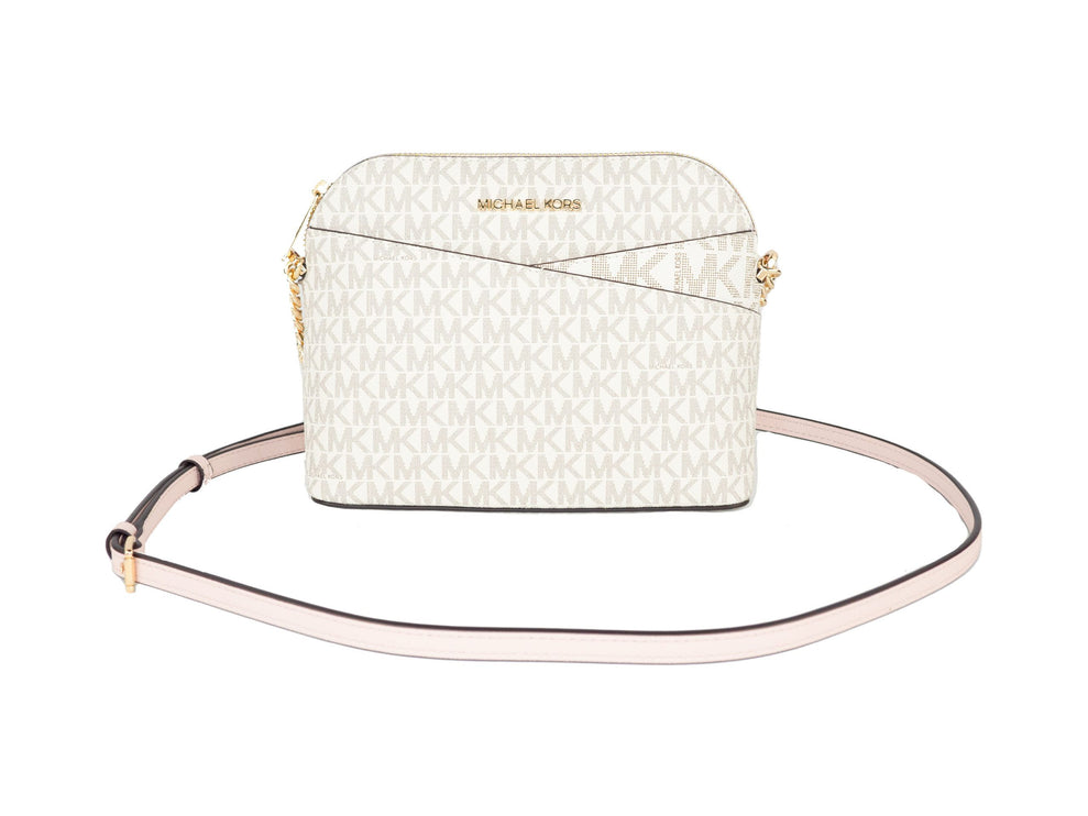 Jet Set Travel Bolso de cuero mediano X Cross Dome Crossbody (Vanilla Signature/Powder Blush)