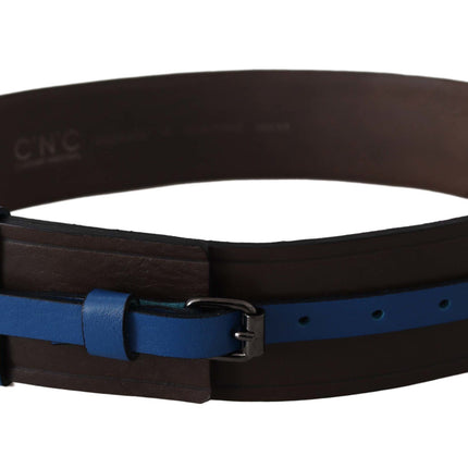 Ceinture en cuir brun élégant avec doublure bleue