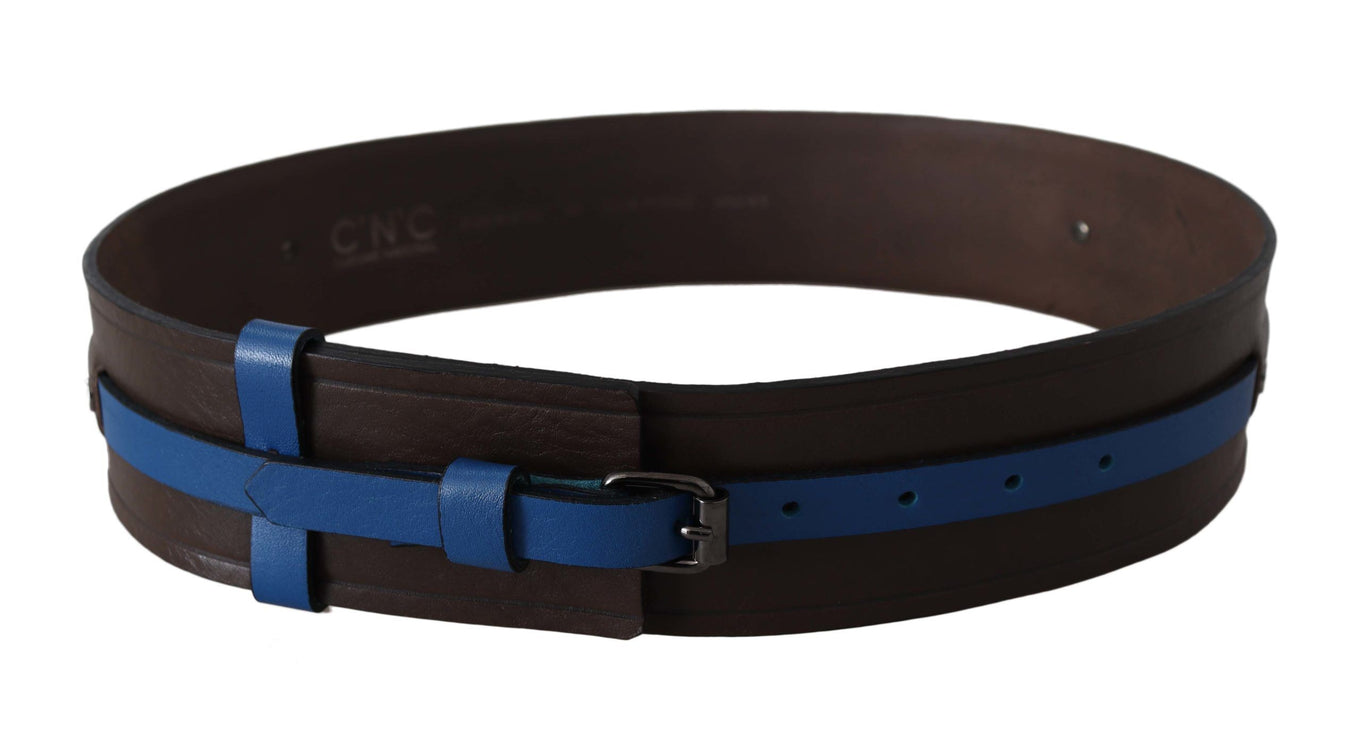 Ceinture en cuir brun élégant avec doublure bleue