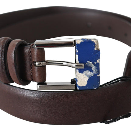 Ceinture classique en cuir marron élégant avec boucle en argent