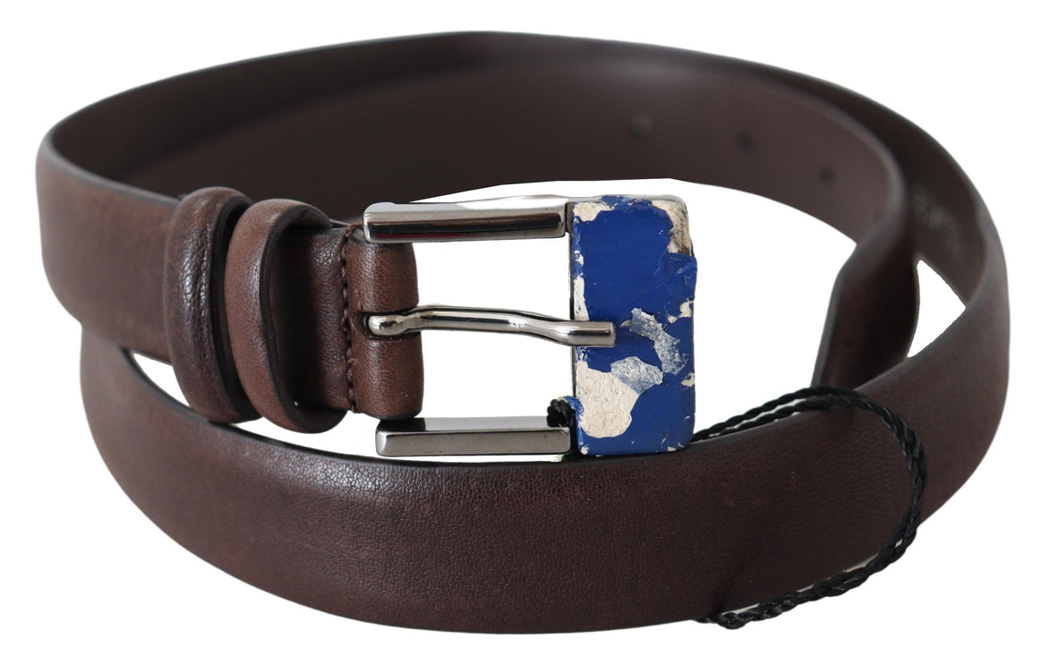 Ceinture classique en cuir marron élégant avec boucle en argent