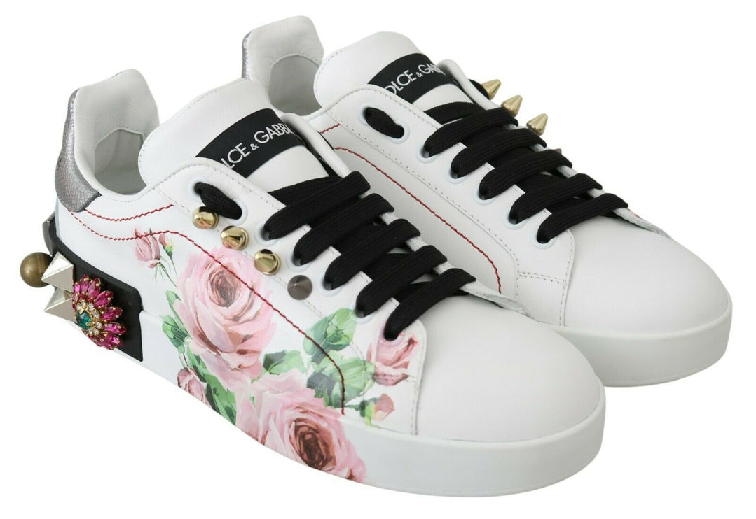 Sneaker in pelle floreale cristallina