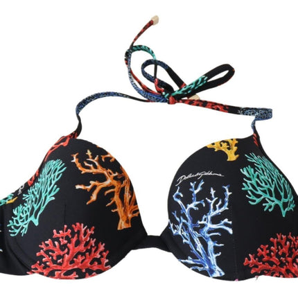 Top bikini de estampado de coral negro elegante