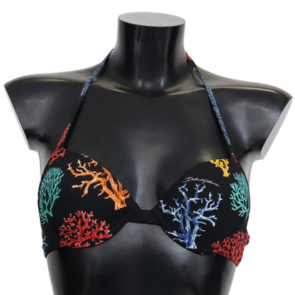 Top bikini de estampado de coral negro elegante