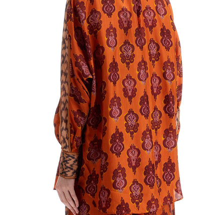 Zimmermann orange silk shirt ikat long sleeve loose fit