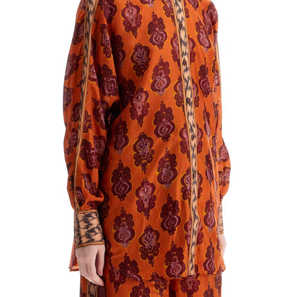 Zimmermann orange silk shirt ikat long sleeve loose fit