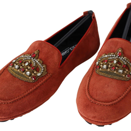 Weelderige oranje lederen loafers met gouden borduurwerk