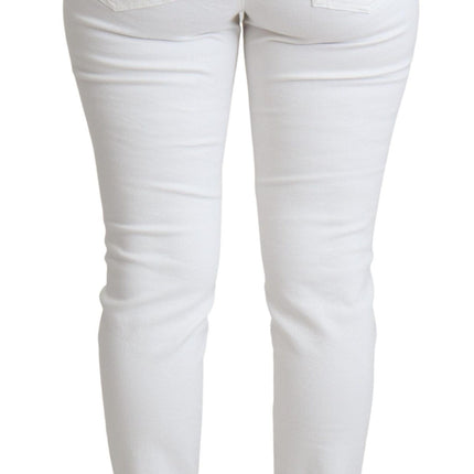 Jeans de créateurs de taille moyenne blanc chic