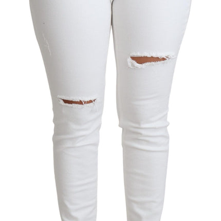 Jeans de créateurs de taille moyenne blanc chic