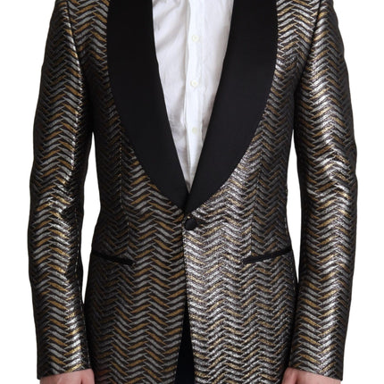 Elegant Metallic Jacquard Slim Blazer Jacket