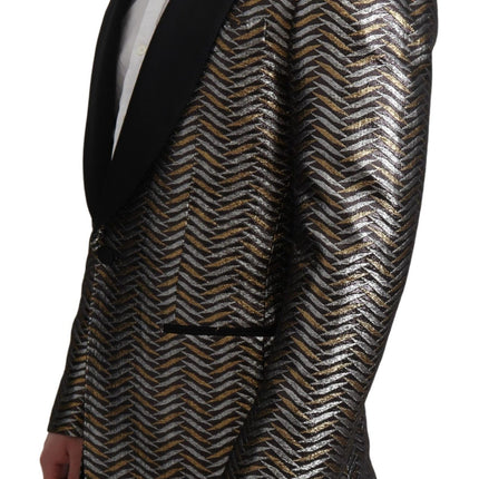 Elegant Metallic Jacquard Slim Blazer Jacket