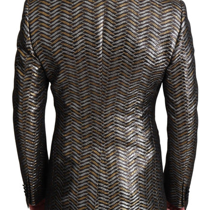 Elegant Metallic Jacquard Slim Blazer Jacket