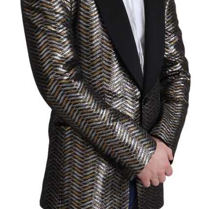 Elegant Metallic Jacquard Slim Blazer Jacket