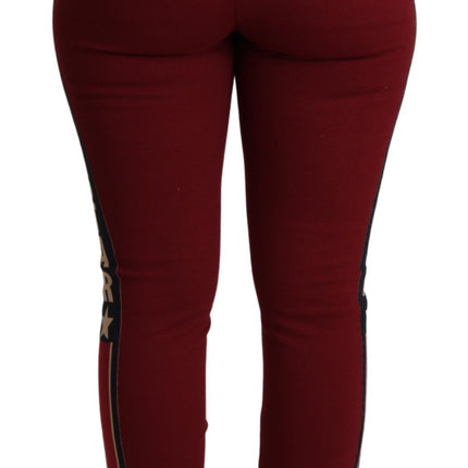 Pantalon skinny rouge brodé à taille haute