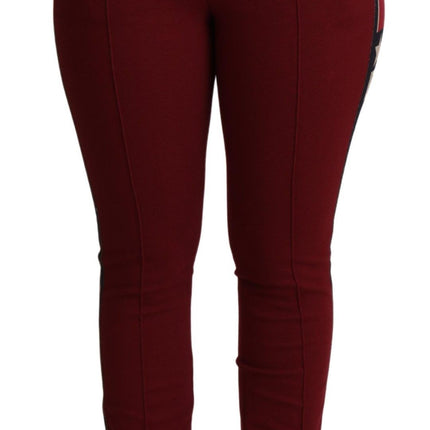 Pantalon skinny rouge brodé à taille haute