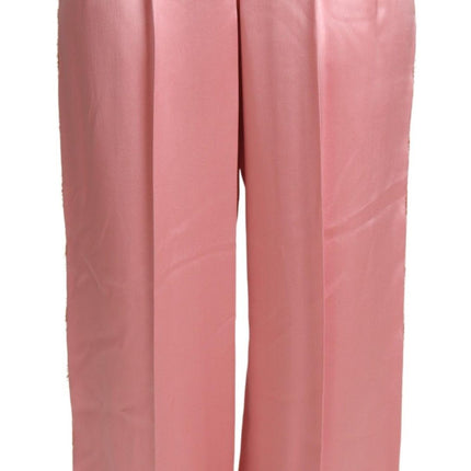 Silk Blend Satin Wide-Leg Pants in Pink