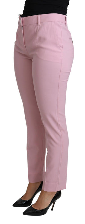 Pantalon en laine à taille haute rose élégant