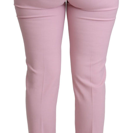 Elegantes pantalones de lana de cintura alta rosa