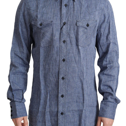 Elegant gestreepte linnen button-down shirt