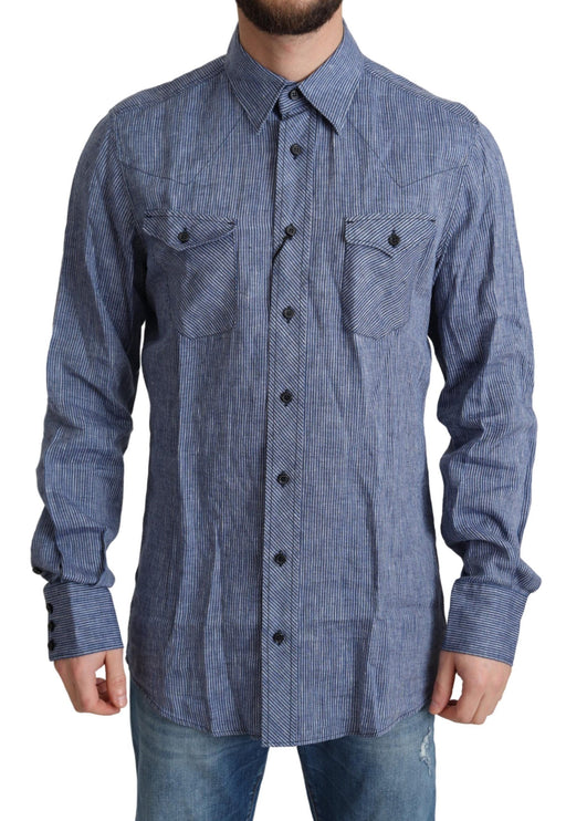 Elegant gestreepte linnen button-down shirt