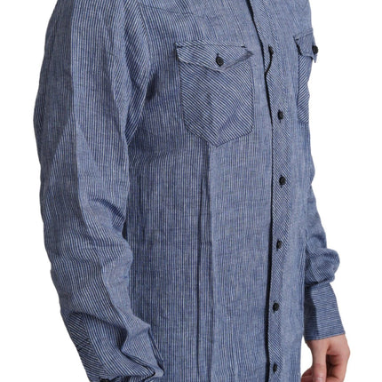 Elegant gestreepte linnen button-down shirt