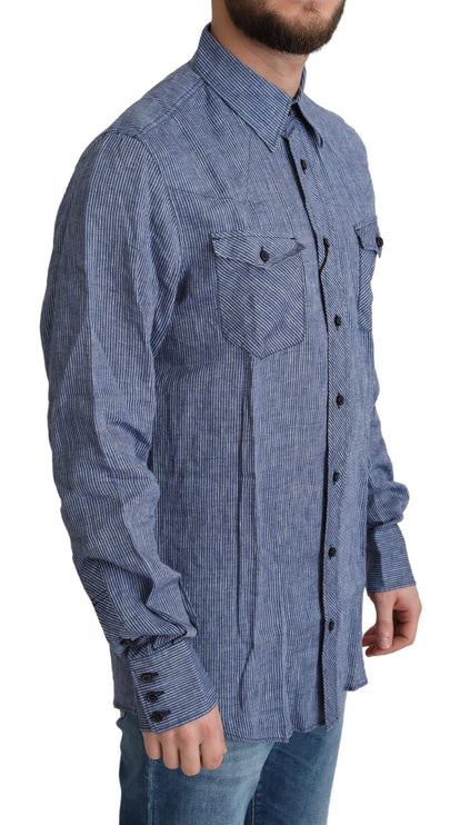 Elegant gestreepte linnen button-down shirt