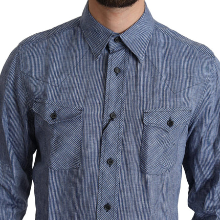 Elegant gestreepte linnen button-down shirt