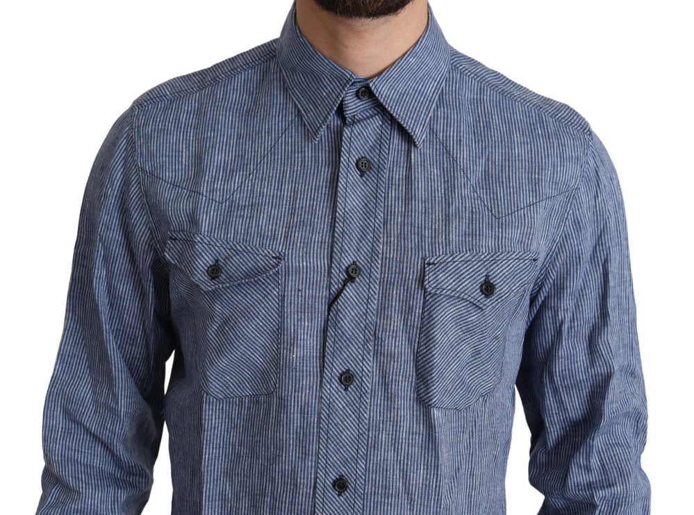 Elegant gestreepte linnen button-down shirt