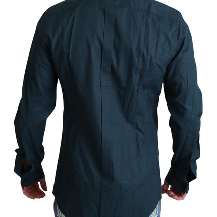 Elegant blauw gegolfd smoker shirt