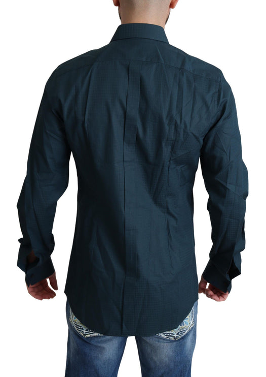 Elegant blauw gegolfd smoker shirt