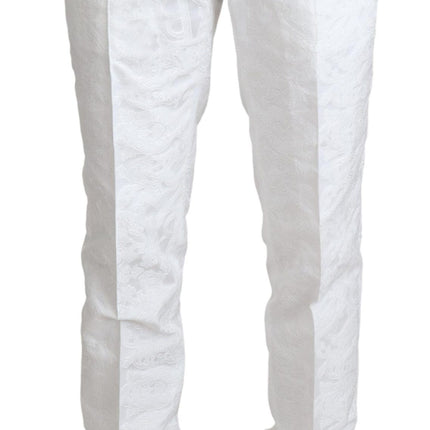 Elegant White Brocade Dress Pants