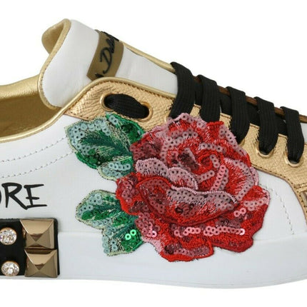 Eleganti sneaker in pelle floreale con paillettes