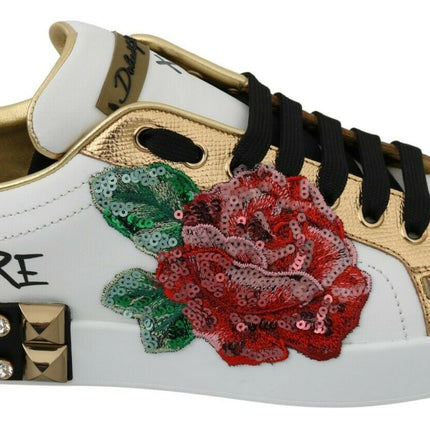 Eleganti sneaker in pelle floreale con paillettes