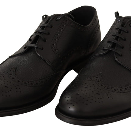 Elegantes zapatos de ala de ala de cuero negro de cuero negro