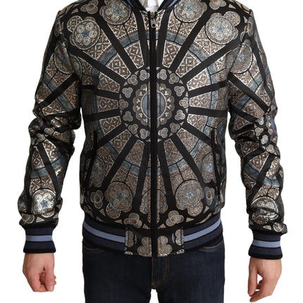 Elegant Jacquard Bomber veste en bleu