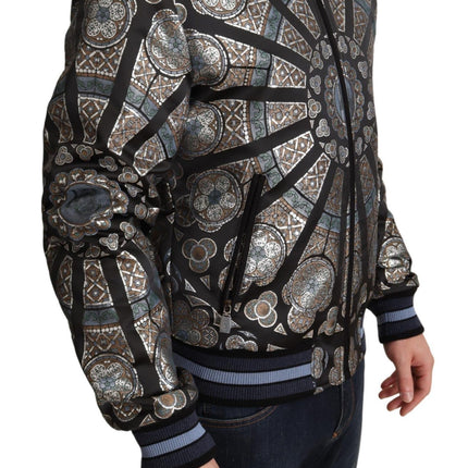 Elegant Jacquard Bomber veste en bleu