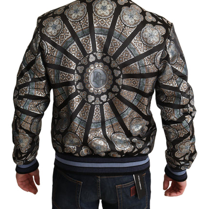 Elegant Jacquard Bomber veste en bleu