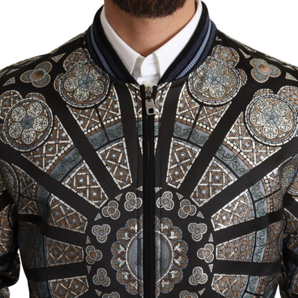 Elegant Jacquard Bomber veste en bleu