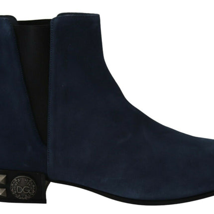 Chic Blue Suede Mid-Calf Boots avec Détails Stud