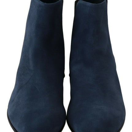 Chic Blue Suede Mid-Calf Boots avec Détails Stud