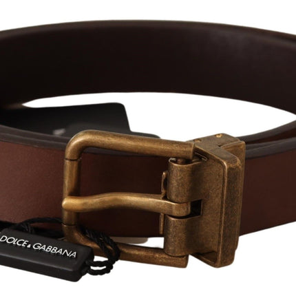 Elegant Brown Leather Belt with Gold Buckle