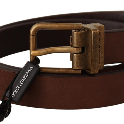 Elegant Brown Leather Belt with Gold Buckle