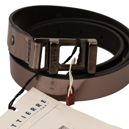 Ceinture en cuir métallique rose chic avec boucle en bronze