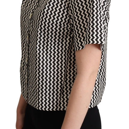 Zigzag Elegance Cotton Polo Top